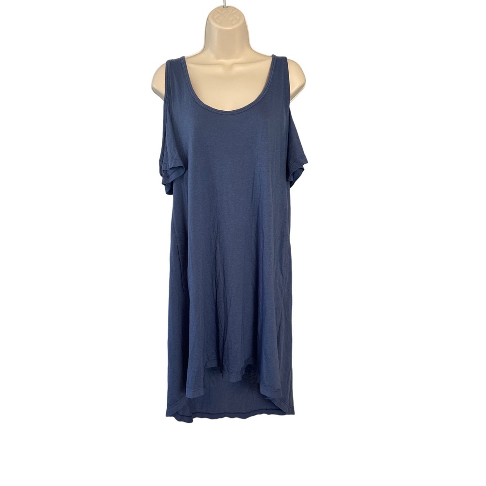 Splendid Blue Cold Shoulder High Low T-Shirt Dress with Pockets Medium
